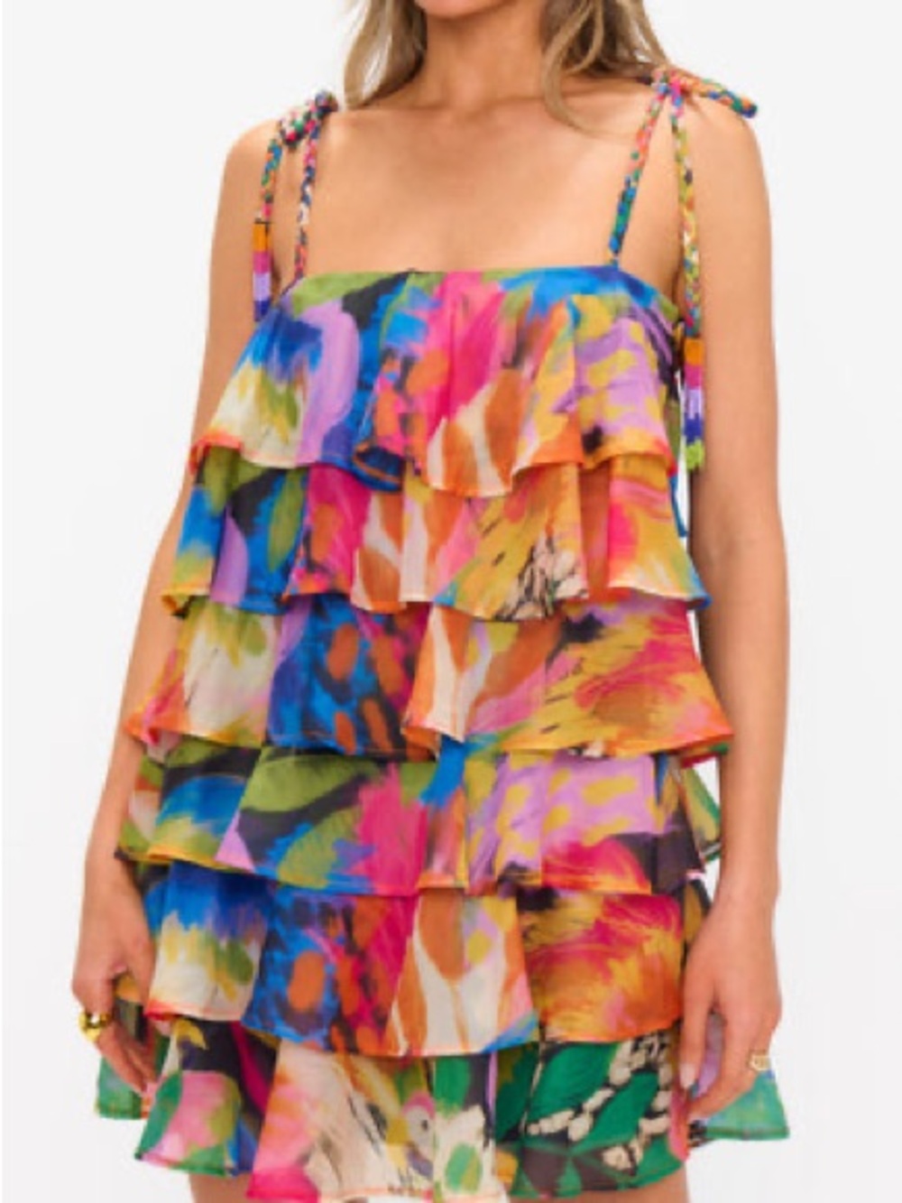 Show me your Mumu Rowen Ruffle Dress Midnight in Rio Size Small watercolor